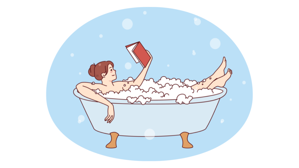 お風呂で湯船につかりながら、読書している子ども